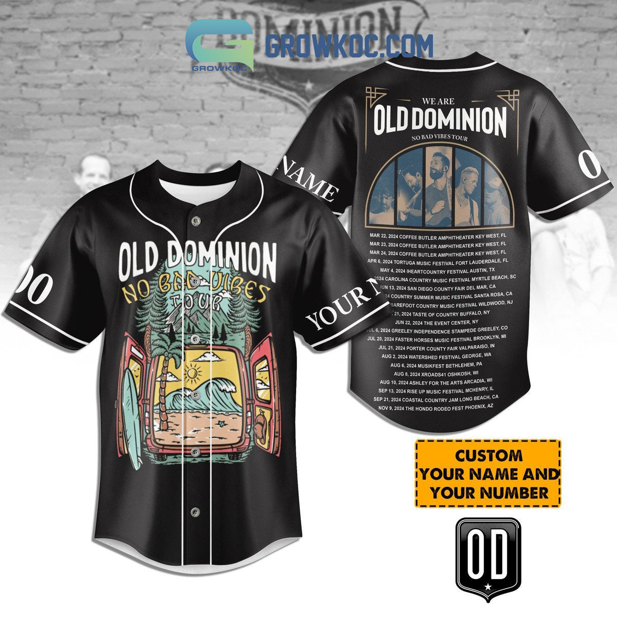 Old Dominion No Bad Vibes Tour Personalized Baseball Jersey Unisex T-shirt, Sweatshirt, Hoodie, Long Sleeve Tee - T-Shirt, Sweatshirt, Hoodie