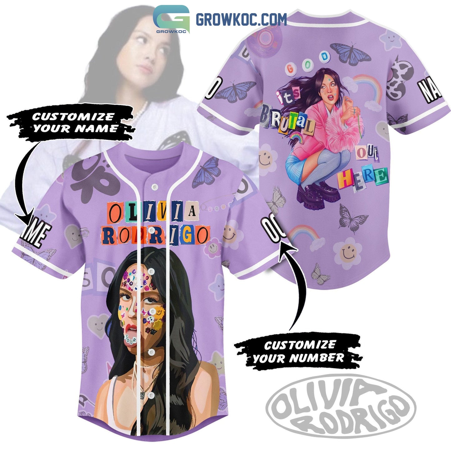 Olivia Rodrigo God Its Brotal Out Here Personalized Baseball Jersey Unisex T-shirt, Sweatshirt, Hoodie, Long Sleeve Tee - T-Shirt, Sweatshirt, Hoodie
