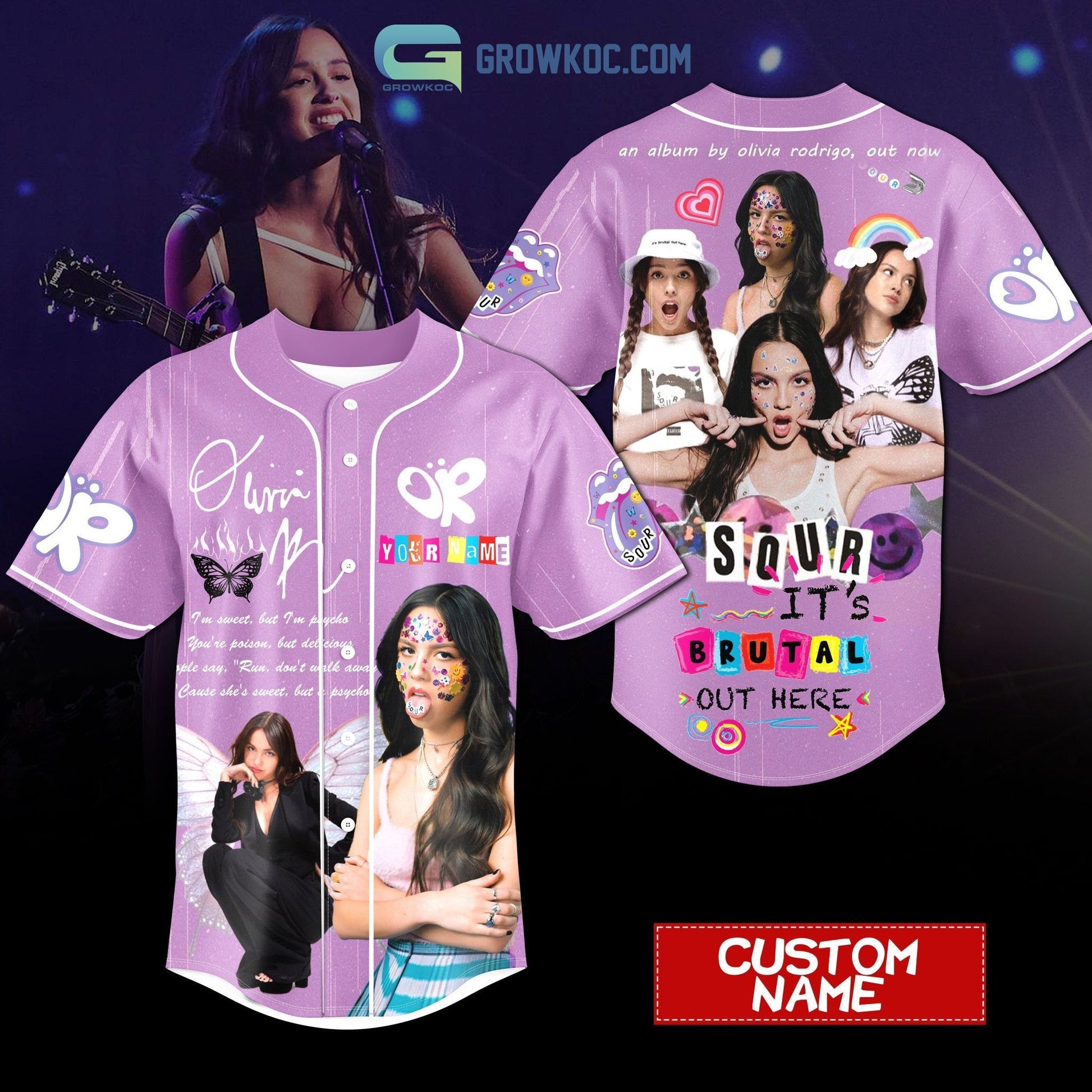 Olivia Rodrigo Sour Its Brutal Out Here Personalized Baseball Jersey Unisex T-shirt, Sweatshirt, Hoodie, Long Sleeve Tee - T-Shirt, Sweatshirt, Hoodie