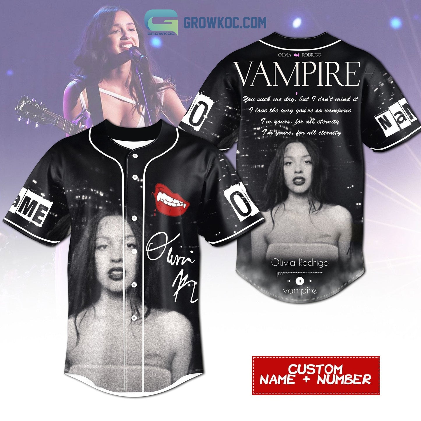 Olivia Rodrigo Vampire Personalized Baseball Jersey Unisex T-shirt, Sweatshirt, Hoodie, Long Sleeve Tee - T-Shirt, Sweatshirt, Hoodie