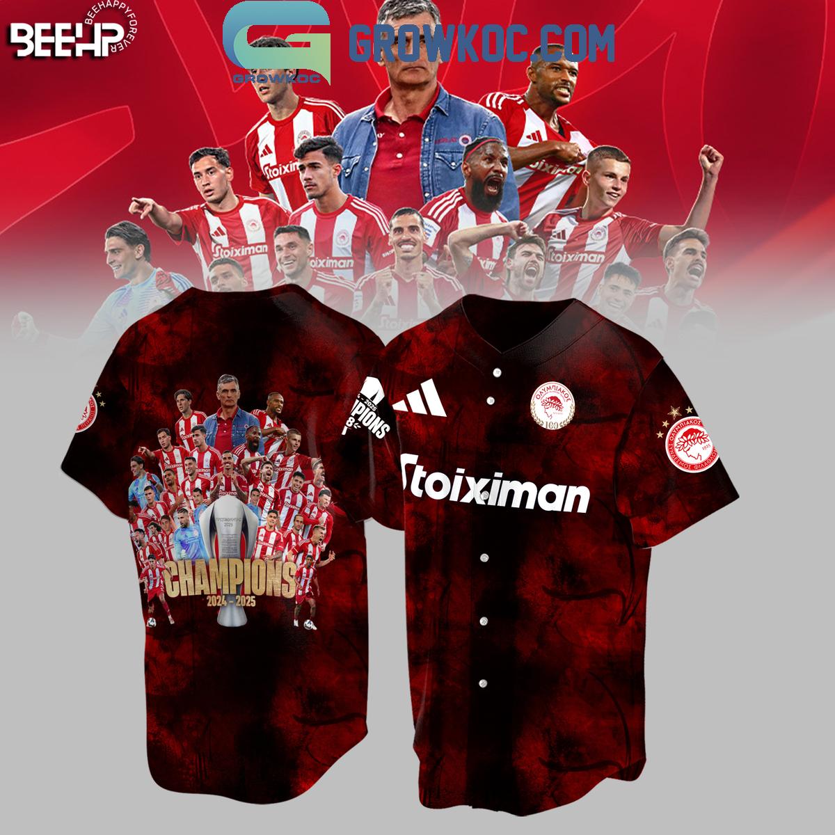 Olympiakos FC Champions 2024 2025 Baseball Jersey Unisex T-shirt, Sweatshirt, Hoodie, Long Sleeve Tee - T-Shirt, Sweatshirt, Hoodie