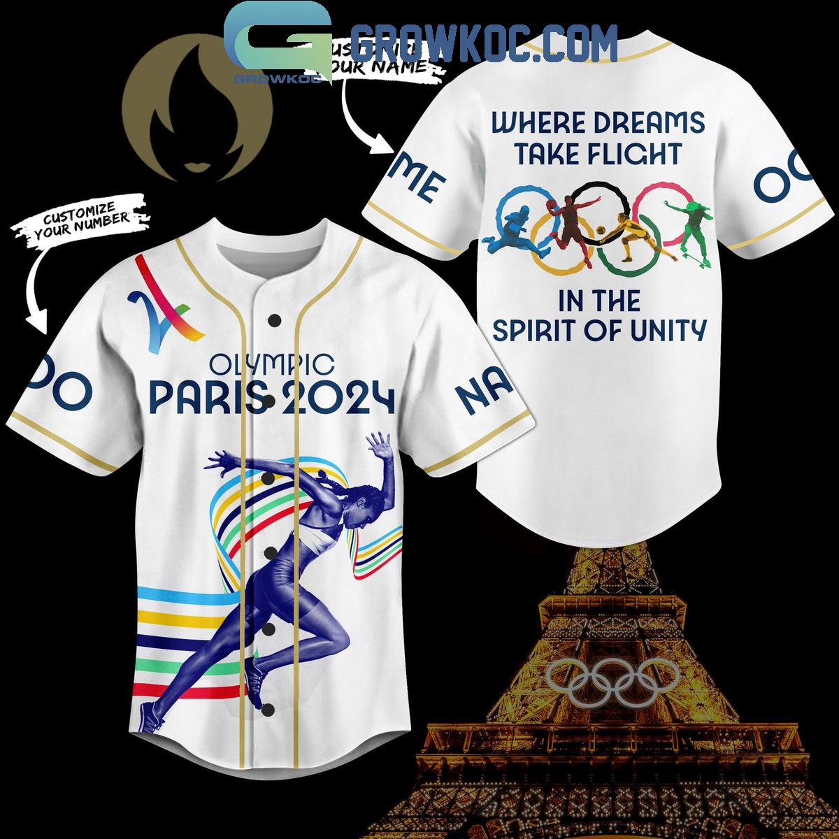 Olympic Paris 2024 Where Dreams Take Flight Personalized Baseball Jersey Unisex T-shirt, Sweatshirt, Hoodie, Long Sleeve Tee - T-Shirt, Sweatshirt, Hoodie