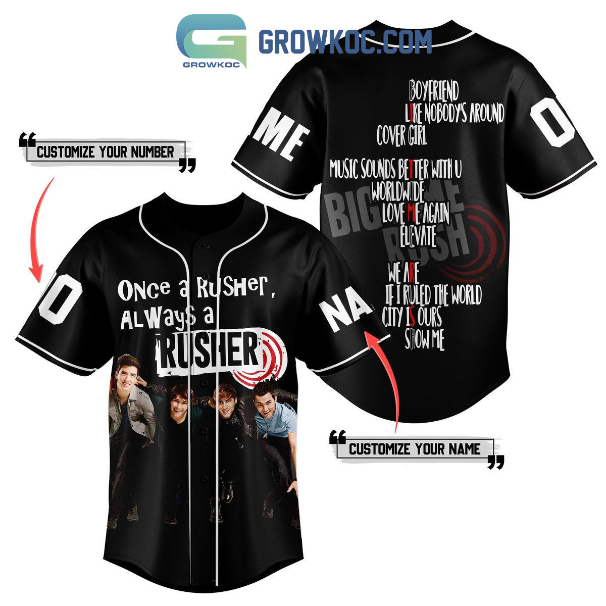 Once A Rusher Always A Rusher Personalized Baseball Jersey Unisex T-shirt, Sweatshirt, Hoodie, Long Sleeve Tee - T-Shirt, Sweatshirt, Hoodie