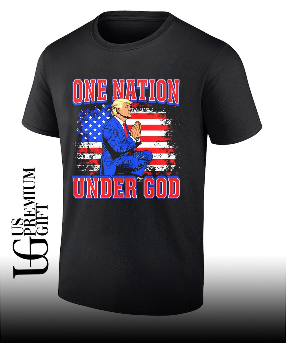 One Nation Under God Trump Illustration shirt Unisex T-shirt, Sweatshirt, Hoodie, Long Sleeve Tee - T-Shirt, Sweatshirt, Hoodie