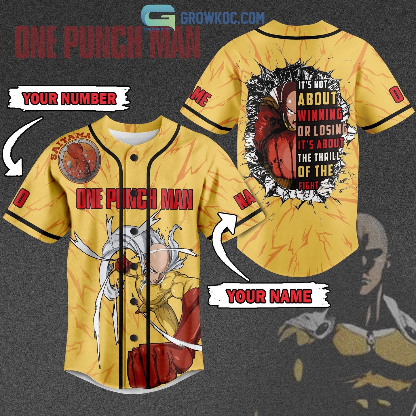 One Punch Man Saitama Personalized Baseball Jersey Unisex T-shirt, Sweatshirt, Hoodie, Long Sleeve Tee - T-Shirt, Sweatshirt, Hoodie