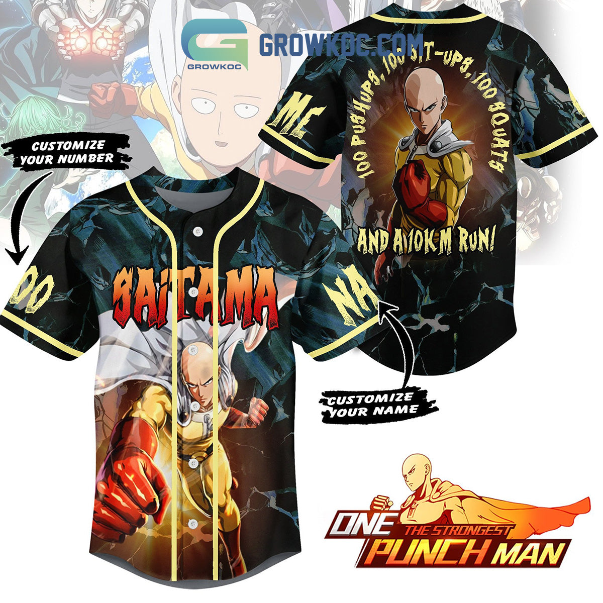 One Punch Man The Strongest Man Saitama Personalized Baseball Jersey Unisex T-shirt, Sweatshirt, Hoodie, Long Sleeve Tee - T-Shirt, Sweatshirt, Hoodie