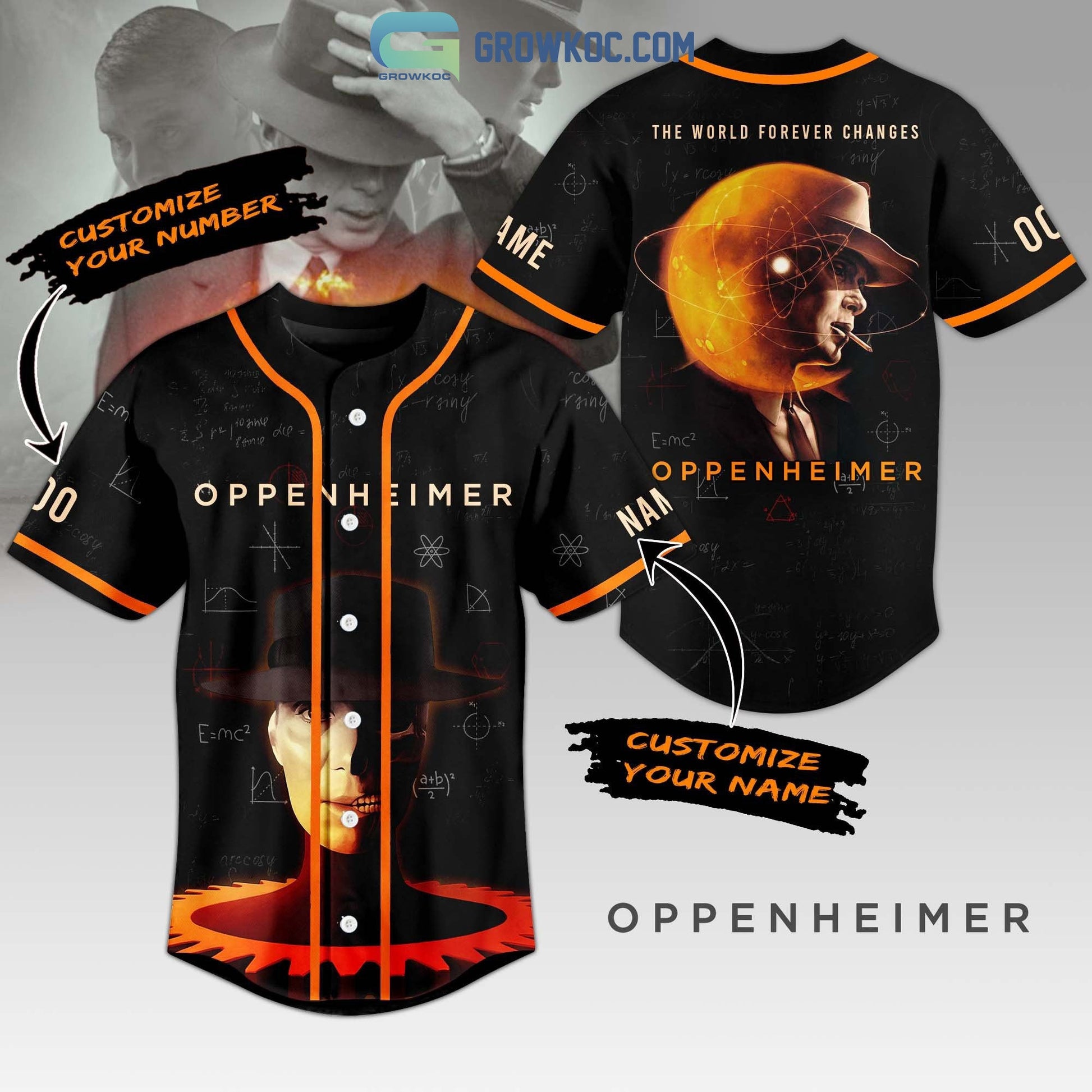 Oppenheimer The World Forever Changes 2023 Personalized Baseball Jersey Unisex T-shirt, Sweatshirt, Hoodie, Long Sleeve Tee - T-Shirt, Sweatshirt, Hoodie
