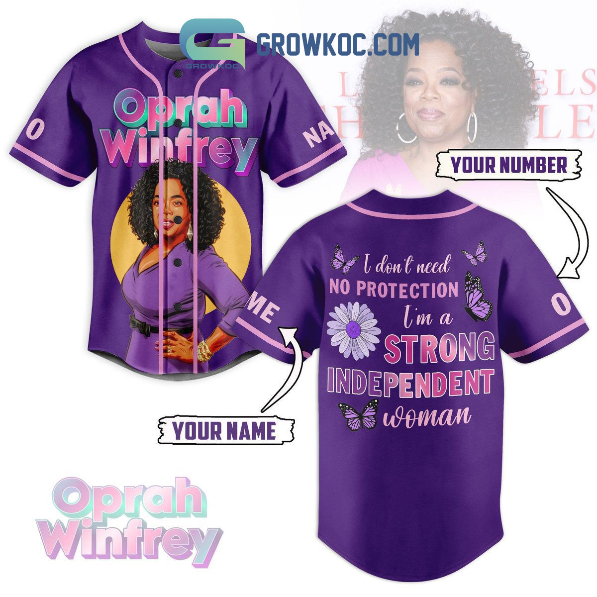 Oprah Winfrey Strong Independent Woman Personalized Baseball Jersey Unisex T-shirt, Sweatshirt, Hoodie, Long Sleeve Tee - T-Shirt, Sweatshirt, Hoodie