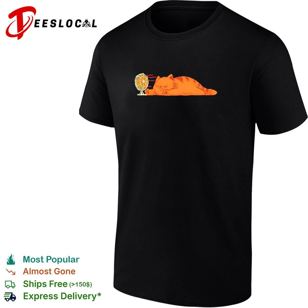 Orange cat lying in front of fan shirt Unisex T-shirt, Sweatshirt, Hoodie, Long Sleeve Tee - T-Shirt, Sweatshirt, Hoodie