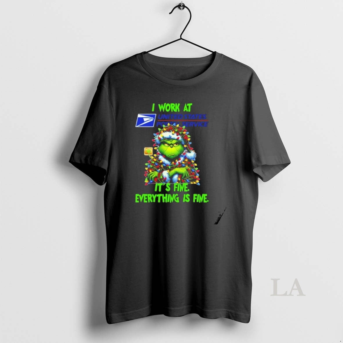 Original Grinch Santa I Work Usps Fine Everything Is Fine Lights T-Shirts, Hoodie, Sweatshirt - T-Shirt, Sweatshirt, Hoodie