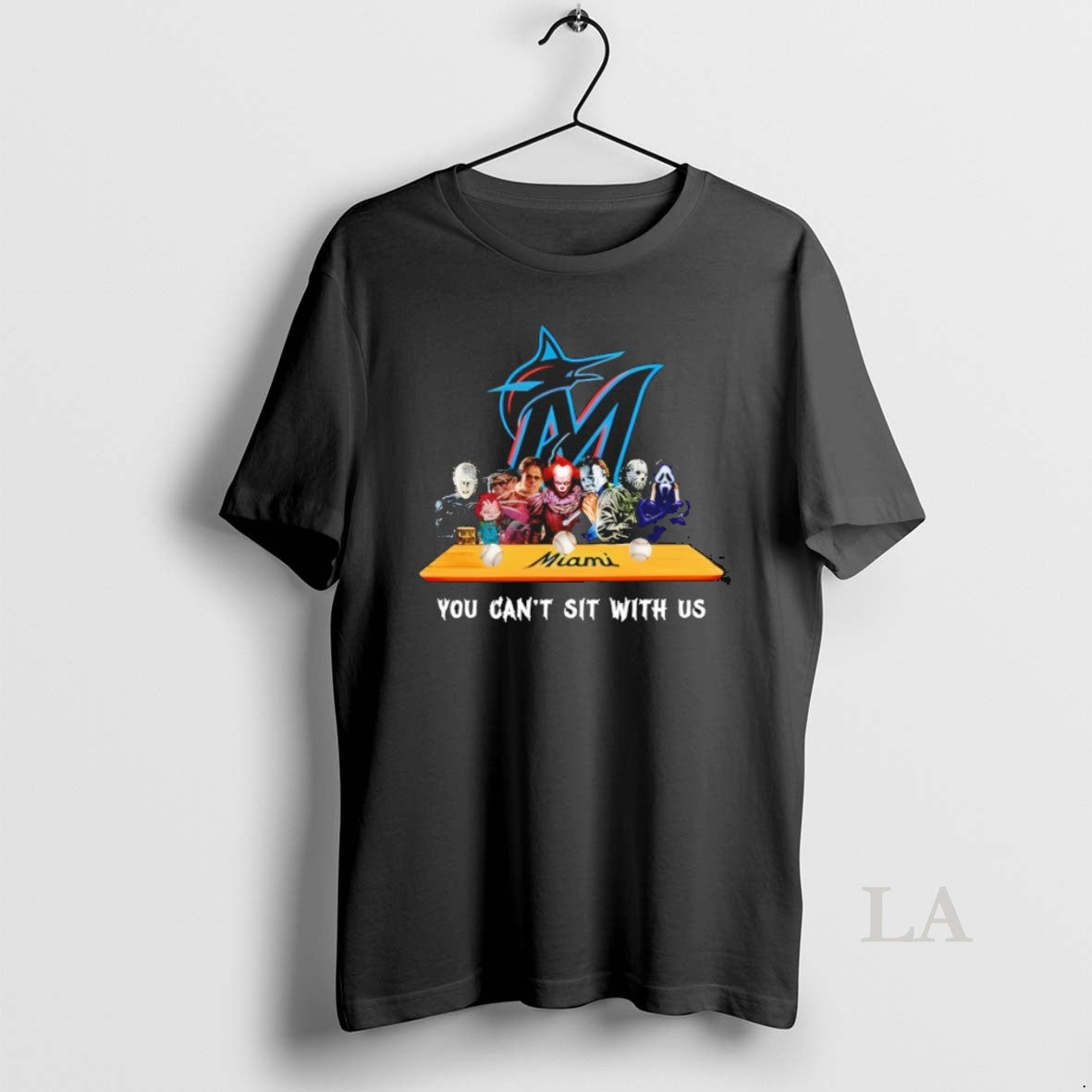 Original Horror Movie Characters You Cant Sit Us Miami Marlins Halloween T-Shirts, Hoodie, Sweatshirt - T-Shirt, Sweatshirt, Hoodie