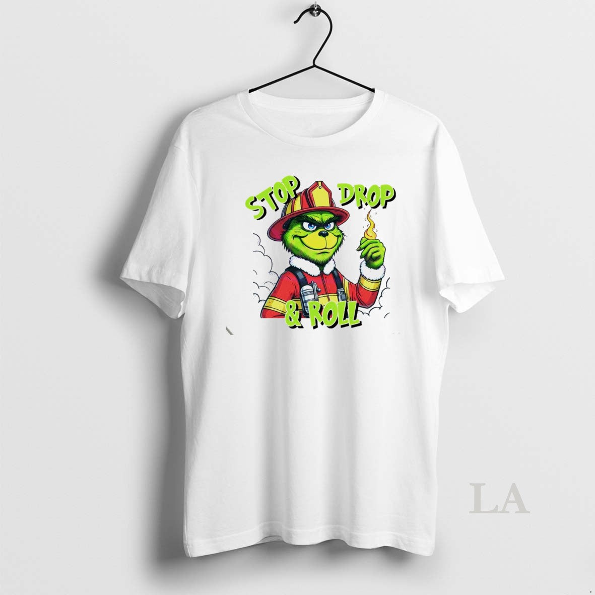 Original Stop Drop Roll Grinch Fireman White T-Shirts, Hoodie, Sweatshirt - T-Shirt, Sweatshirt, Hoodie