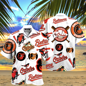 Orioles Pattern Logo Mascot Hawaiian Shirt Unisex T-shirt, Sweatshirt, Hoodie, Long Sleeve Tee - T-Shirt, Sweatshirt, Hoodie