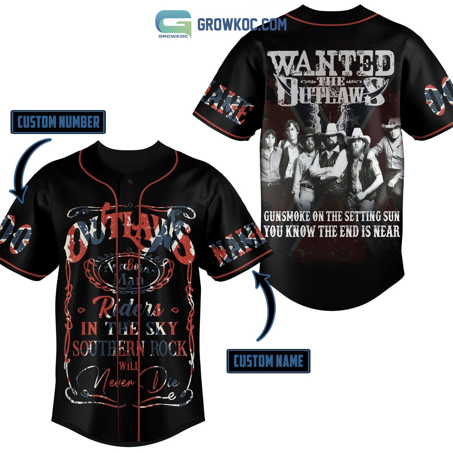 Outlaws Southern Rock Will Never Die Personalized Baseball Jersey Unisex T-shirt, Sweatshirt, Hoodie, Long Sleeve Tee - T-Shirt, Sweatshirt, Hoodie