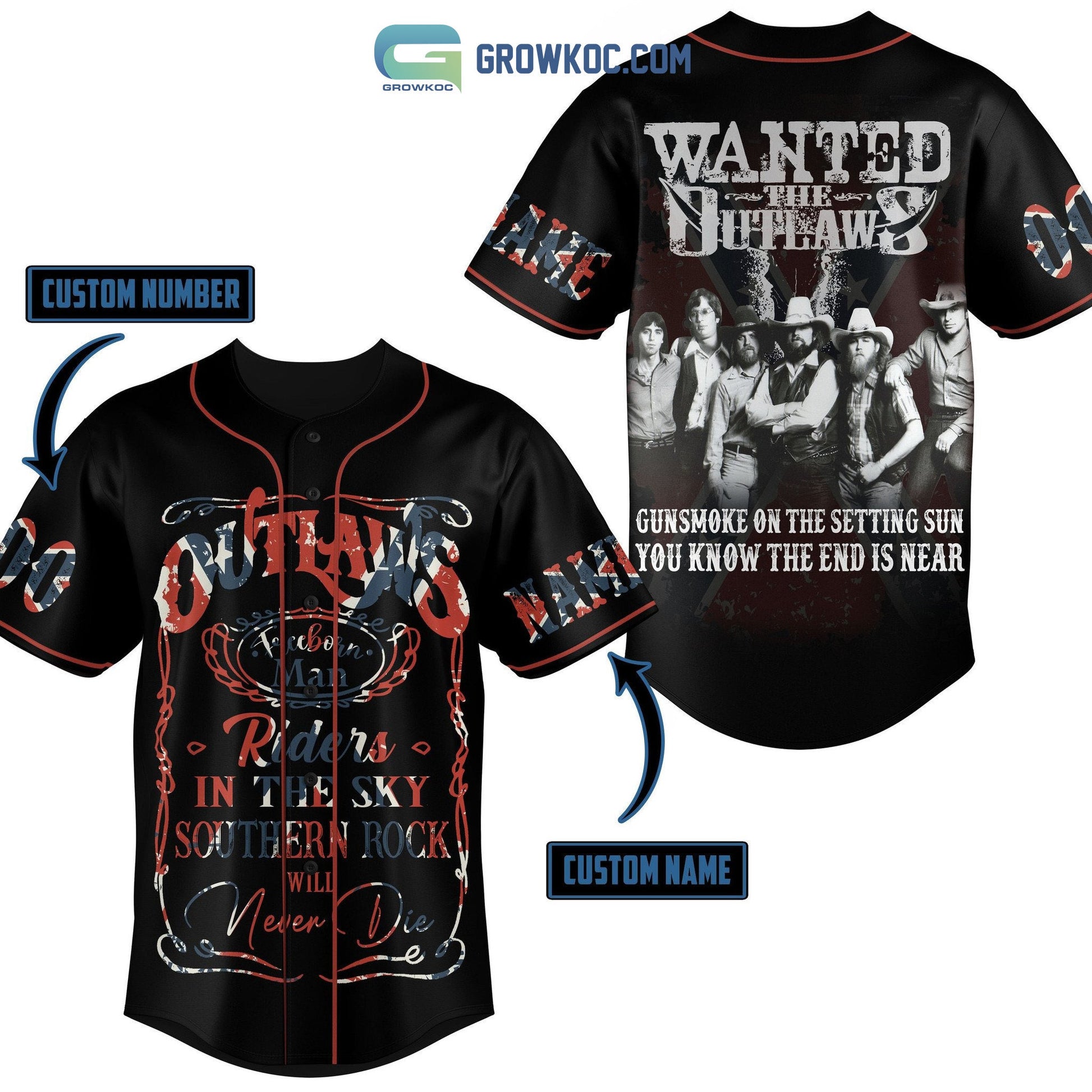 Outlaws Southern Rock Will Never Die Personalized Baseball Jersey Unisex T-shirt, Sweatshirt, Hoodie, Long Sleeve Tee - T-Shirt, Sweatshirt, Hoodie