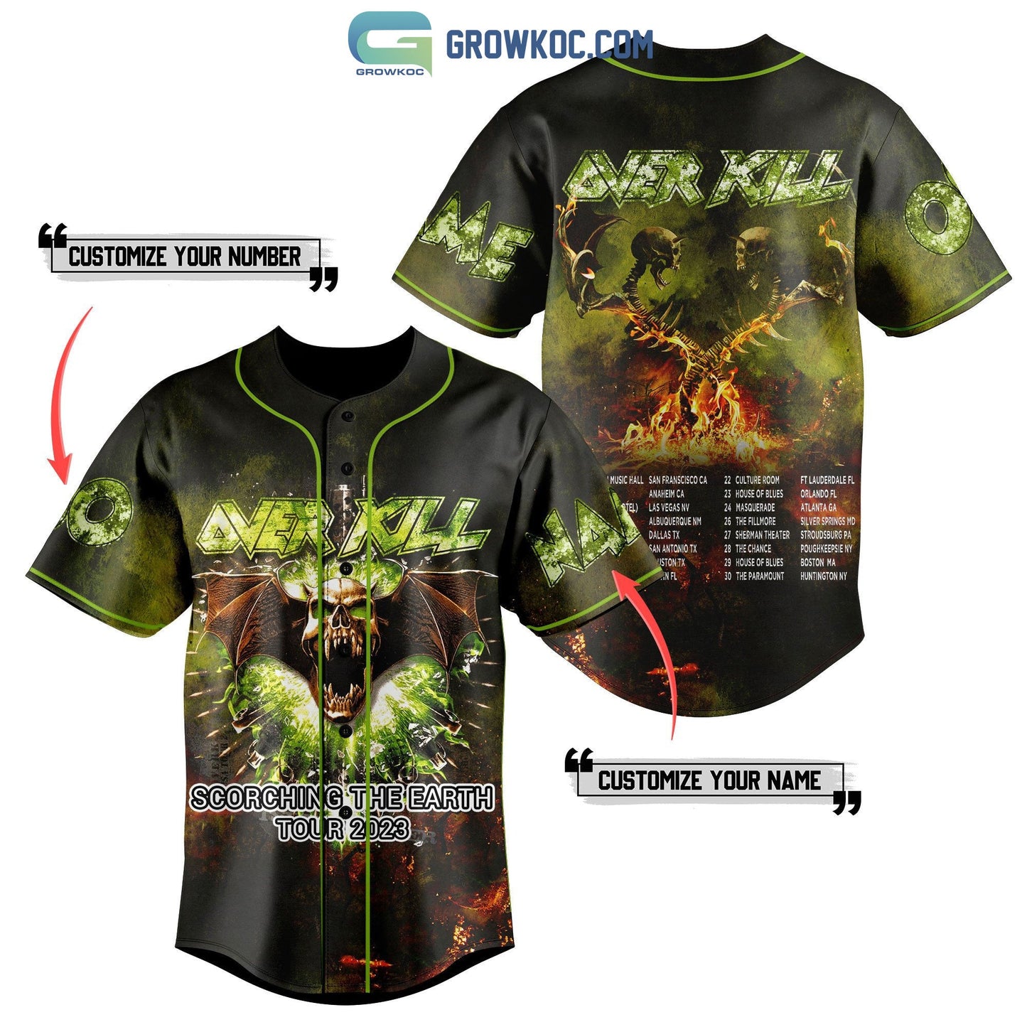 Over Kill Scorching The Earth Tour 2023 Personalized Baseball Jersey Unisex T-shirt, Sweatshirt, Hoodie, Long Sleeve Tee - T-Shirt, Sweatshirt, Hoodie