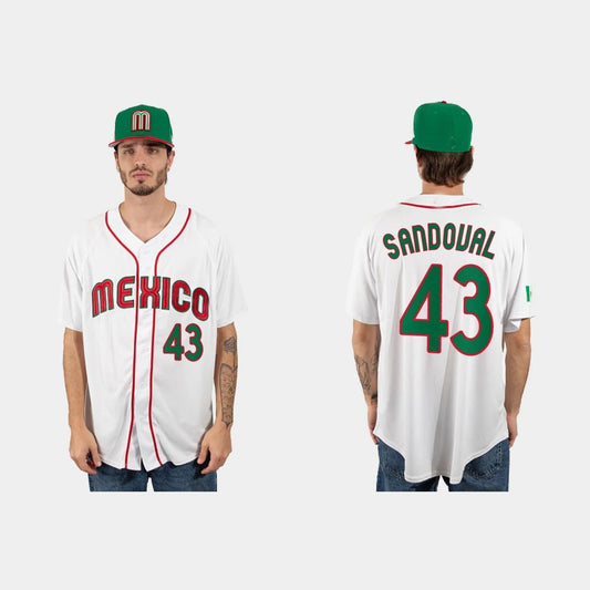 #43 PATRICK SANDOVAL MEXICO BASEBALL 2023 WORLD BASEBALL CLASSIC JERSEY ¨C WHITE Stitches Baseball Jerseys baseball jersey product view 1