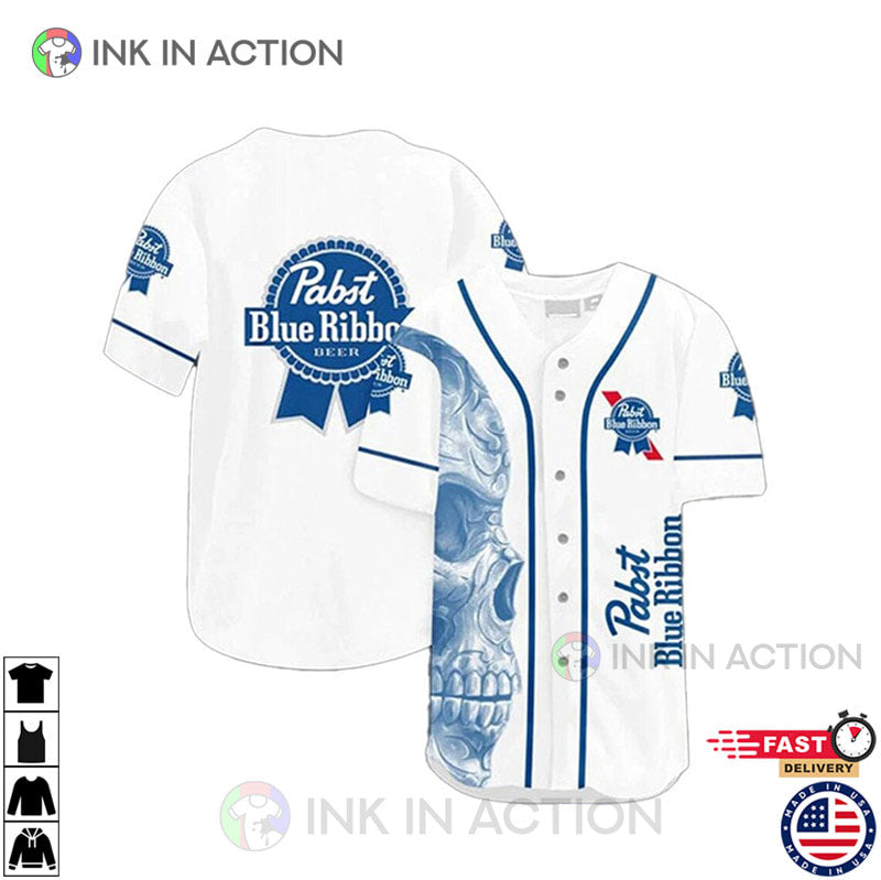Pabst Blue Ribbon Skull Baseball Jersey Unisex T-shirt, Sweatshirt, Hoodie, Long Sleeve Tee - T-Shirt, Sweatshirt, Hoodie