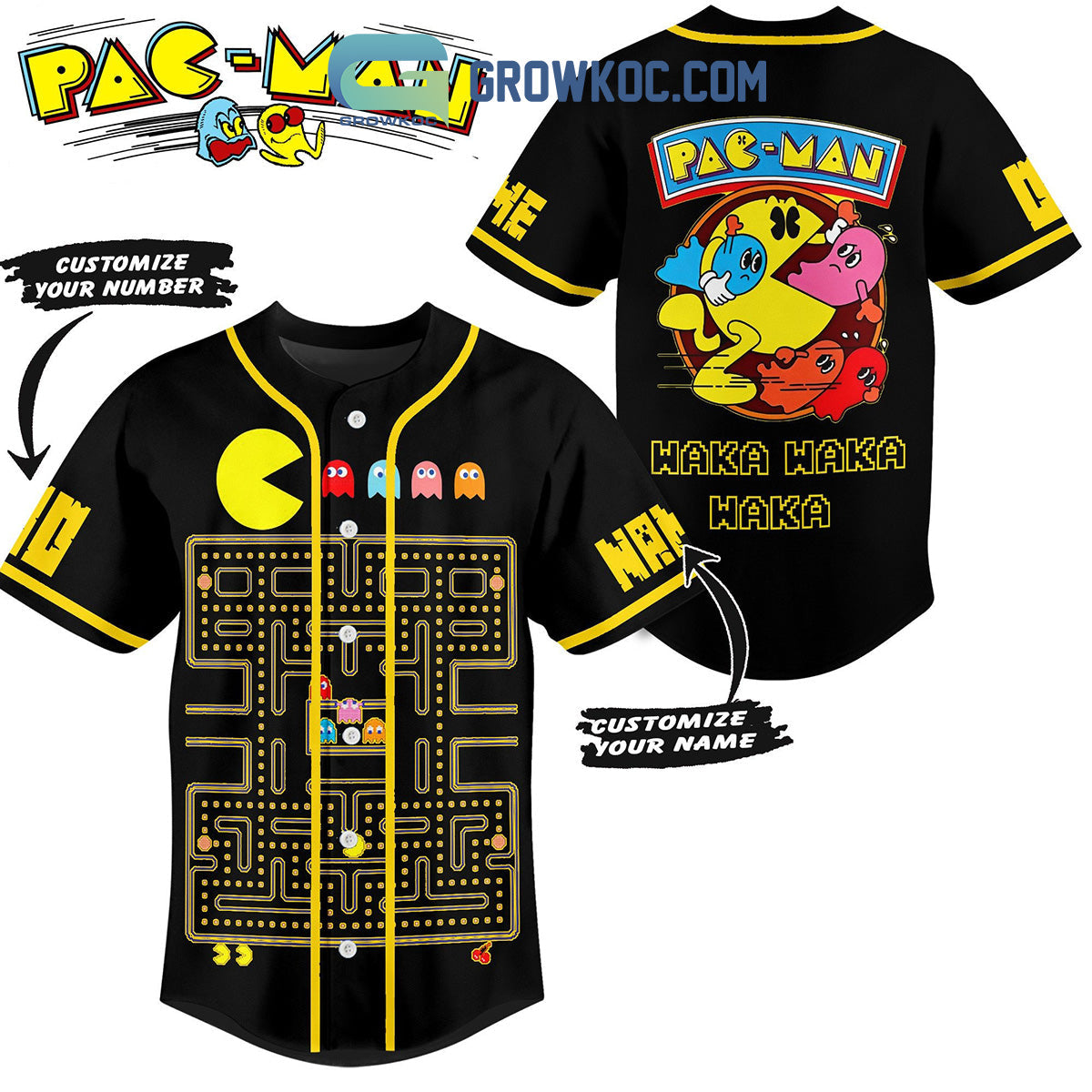 Pac-man Waka Waka Personalized Baseball Jersey Unisex T-shirt, Sweatshirt, Hoodie, Long Sleeve Tee - T-Shirt, Sweatshirt, Hoodie