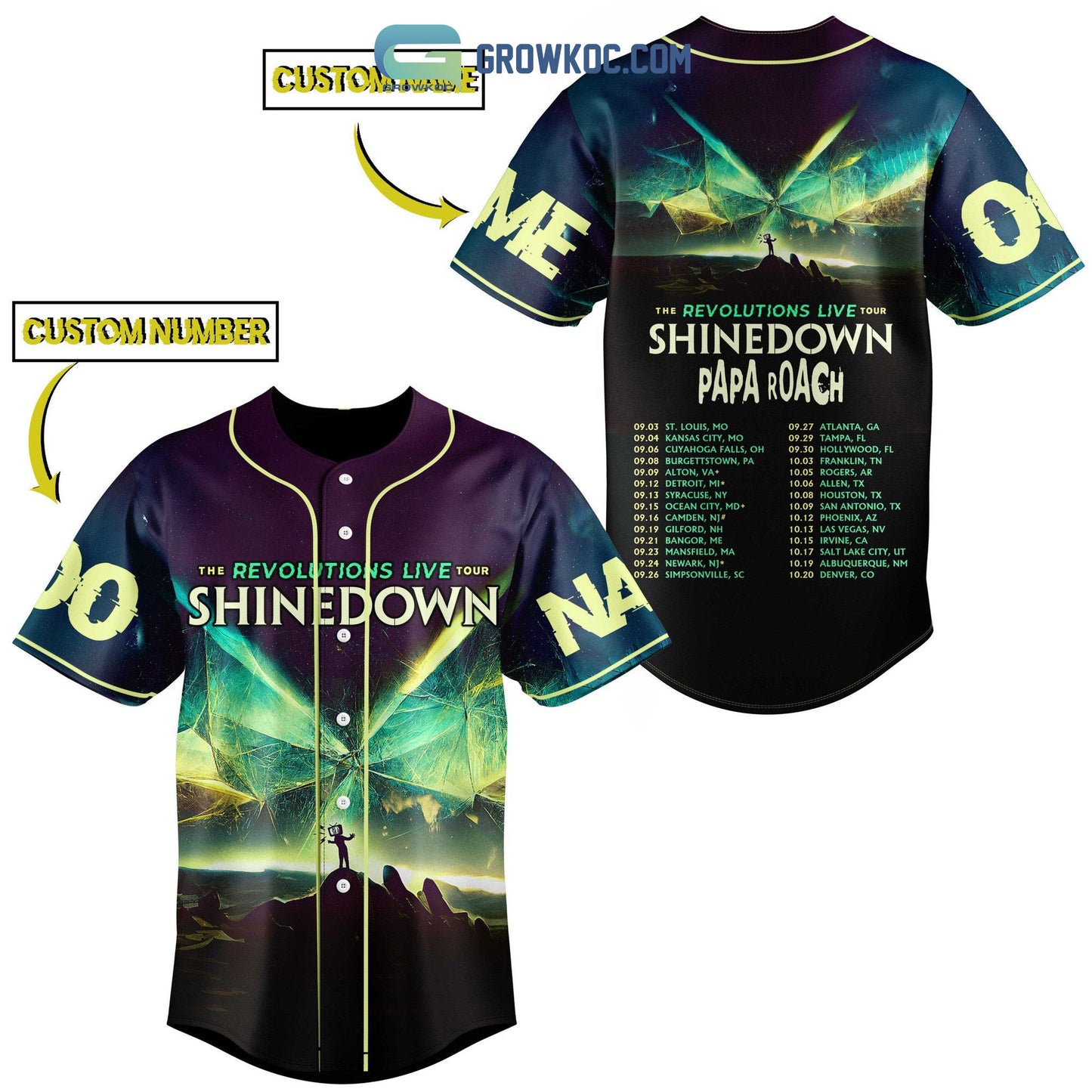 Papa Roach The Revolutions Live Tour Shinedown Personalized Baseball Jersey Unisex T-shirt, Sweatshirt, Hoodie, Long Sleeve Tee - T-Shirt, Sweatshirt, Hoodie