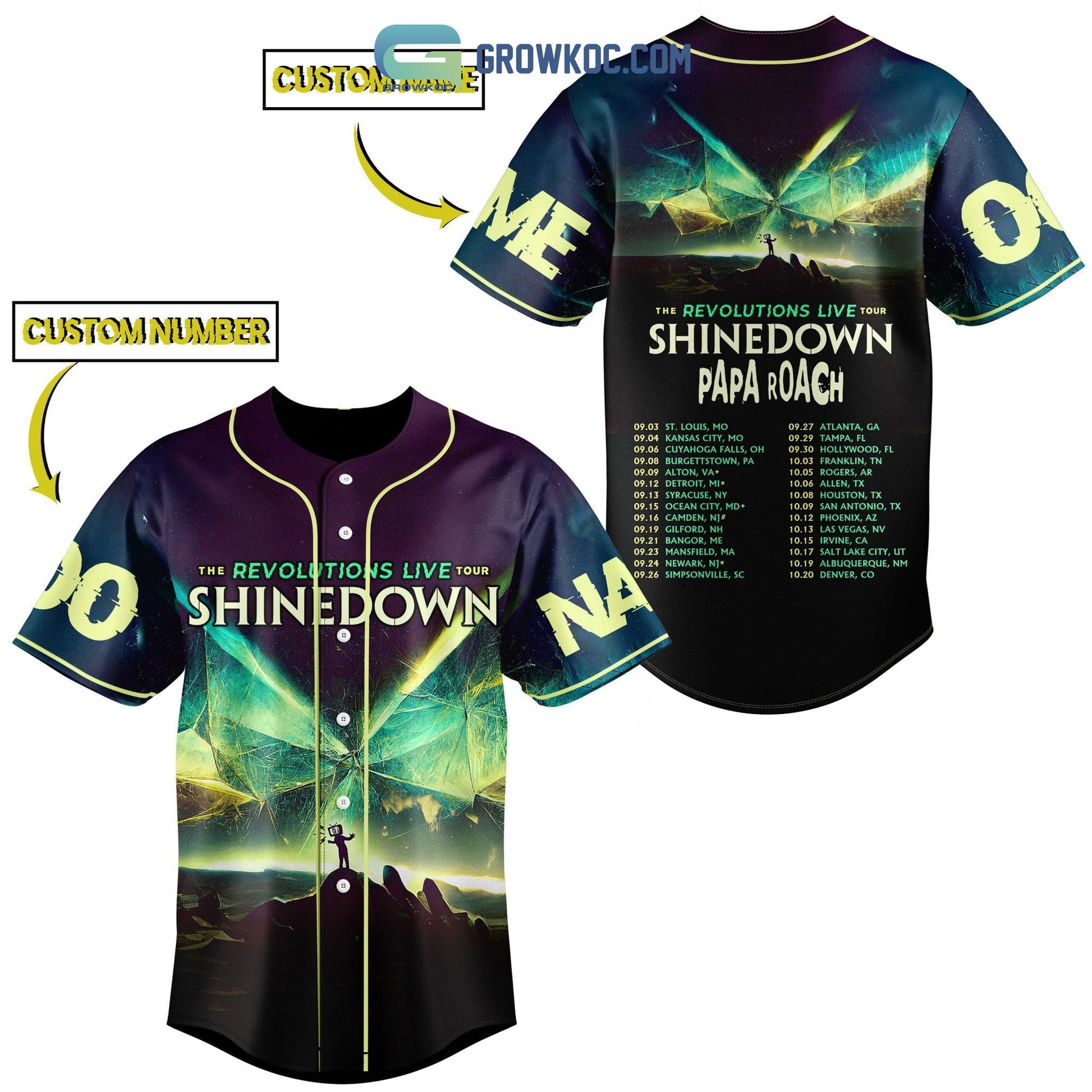 Papa Roach The Revolutions Live Tour Shinedown Personalized Baseball Jersey Unisex T-shirt, Sweatshirt, Hoodie, Long Sleeve Tee - T-Shirt, Sweatshirt, Hoodie