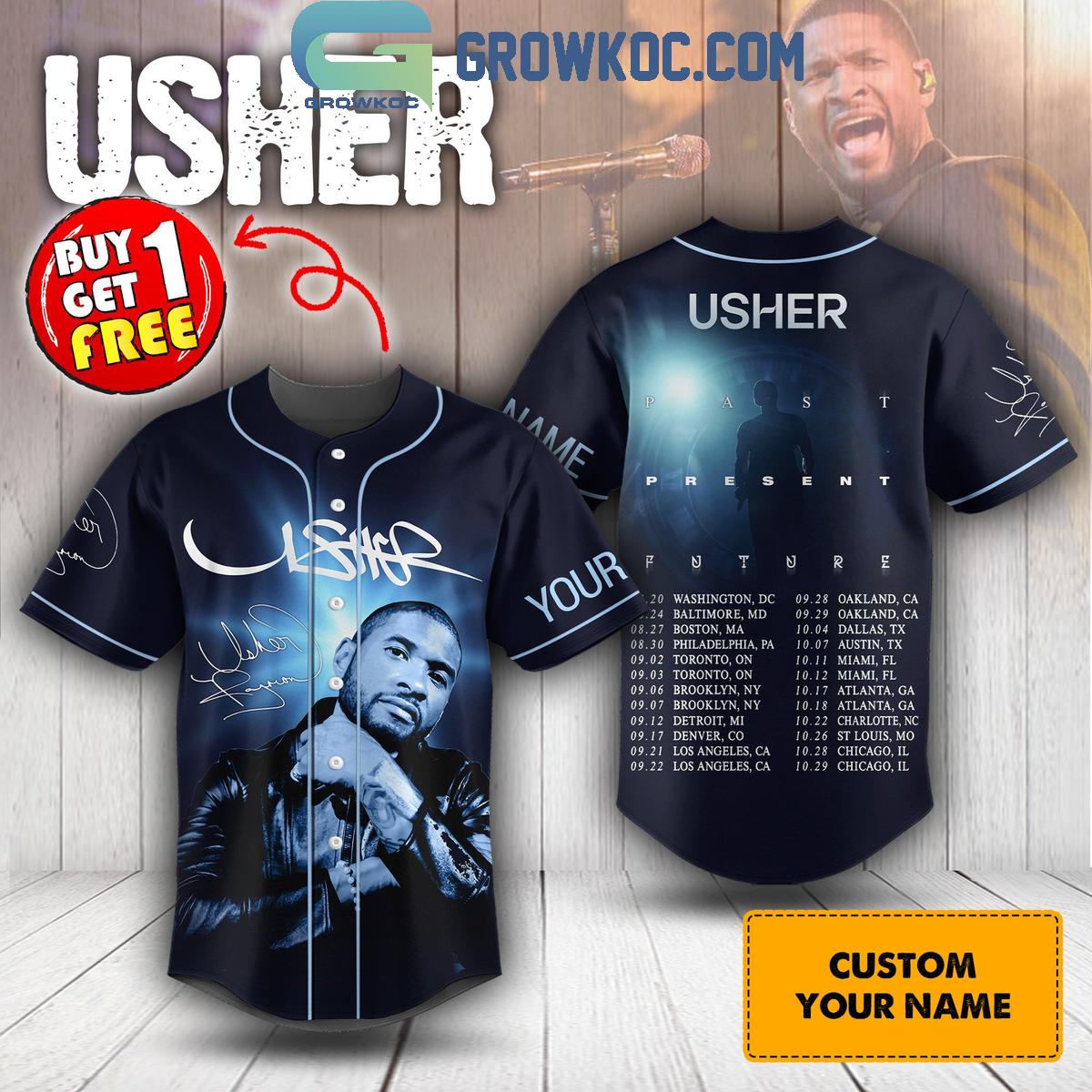 Past Present Future Of Usher Tour 2024 Personalized Baseball Jersey Unisex T-shirt, Sweatshirt, Hoodie, Long Sleeve Tee - T-Shirt, Sweatshirt, Hoodie