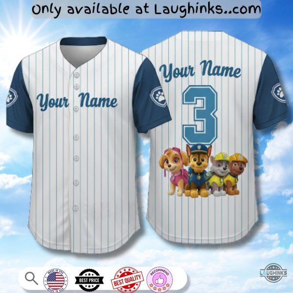 Paw Patrol Birthday Baseball Jersey Shirt Custom Name And Number Unisex T-shirt, Sweatshirt, Hoodie, Long Sleeve Tee - T-Shirt, Sweatshirt, Hoodie