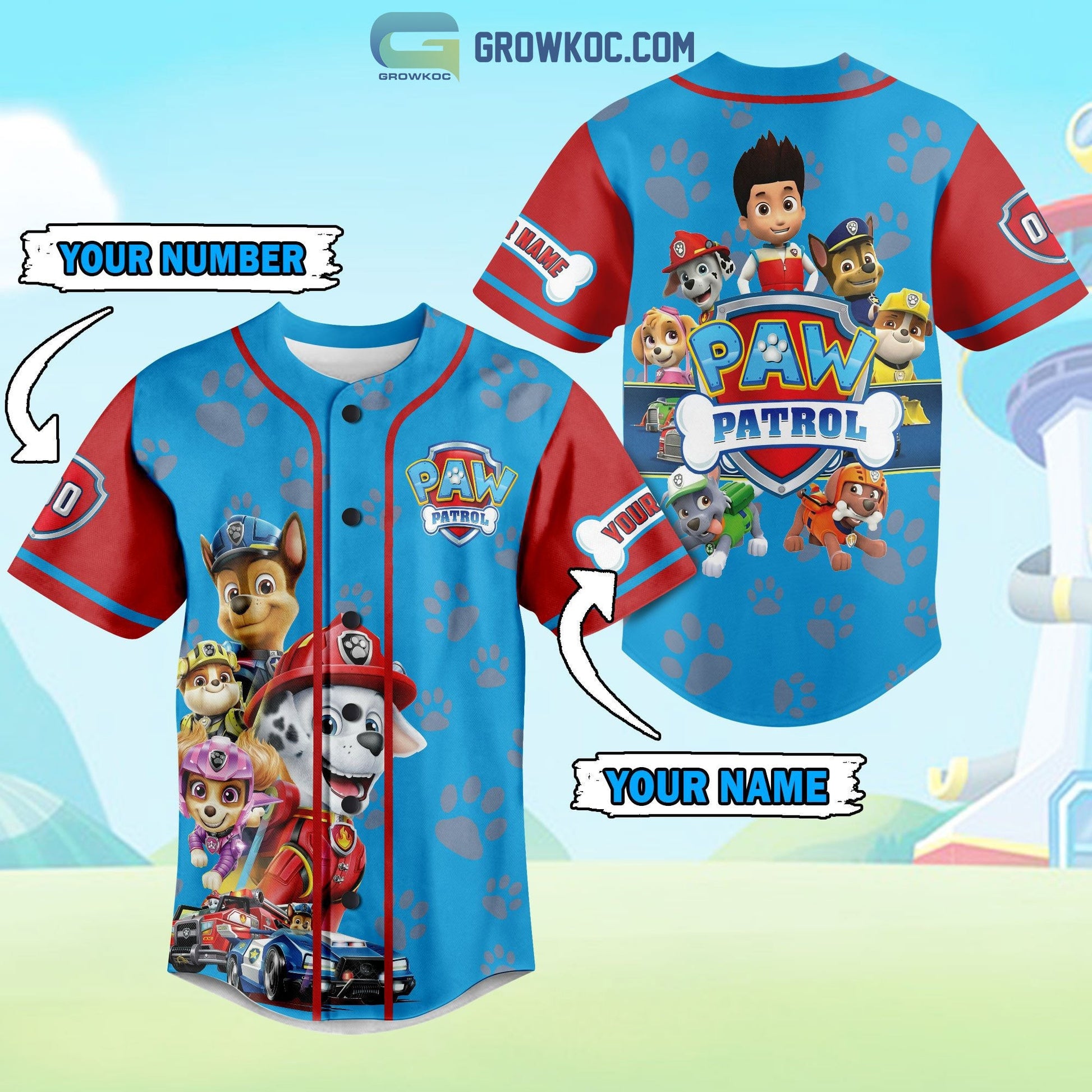Paw Patrol Cartoon Personalized Baseball Jersey Unisex T-shirt, Sweatshirt, Hoodie, Long Sleeve Tee - T-Shirt, Sweatshirt, Hoodie