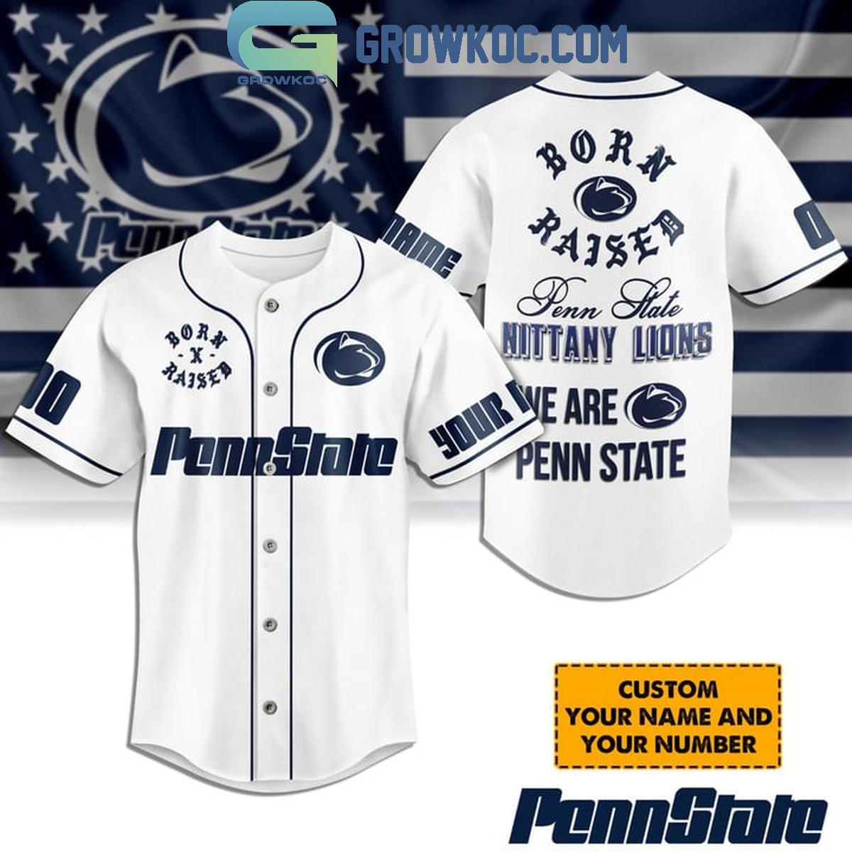Penn State Nittany Lions Born Raised Penn State Personalized Baseball Jersey White Unisex T-shirt, Sweatshirt, Hoodie, Long Sleeve Tee - T-Shirt, Sweatshirt, Hoodie