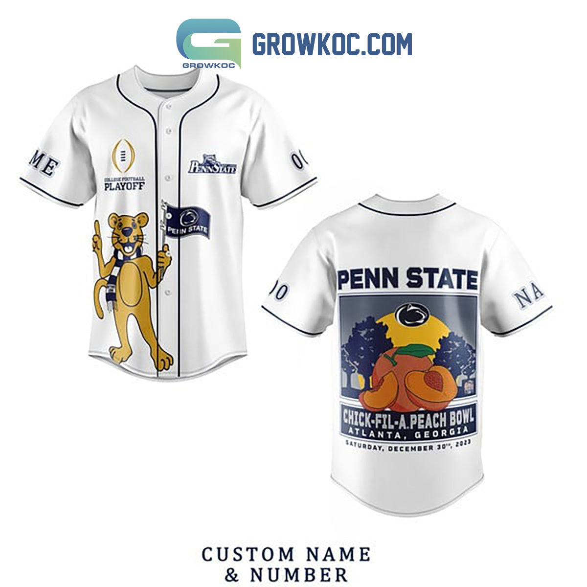 Penn State Nittany Lions Chick-fil-APeach Bowl Personalized Baseball Jersey White Unisex T-shirt, Sweatshirt, Hoodie, Long Sleeve Tee - T-Shirt, Sweatshirt, Hoodie