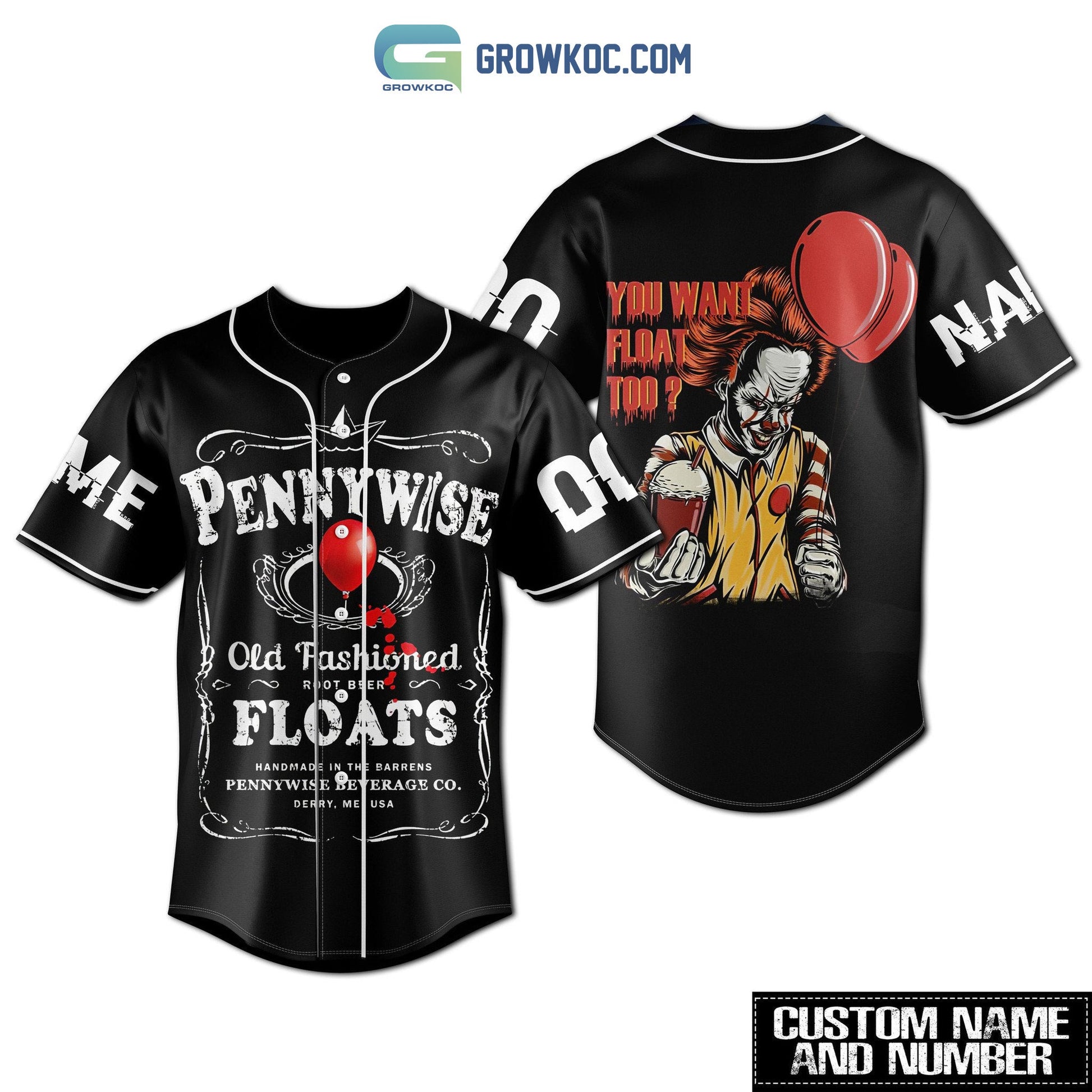 Pennywise You Want Float Too Personalized Baseball Jersey Unisex T-shirt, Sweatshirt, Hoodie, Long Sleeve Tee - T-Shirt, Sweatshirt, Hoodie