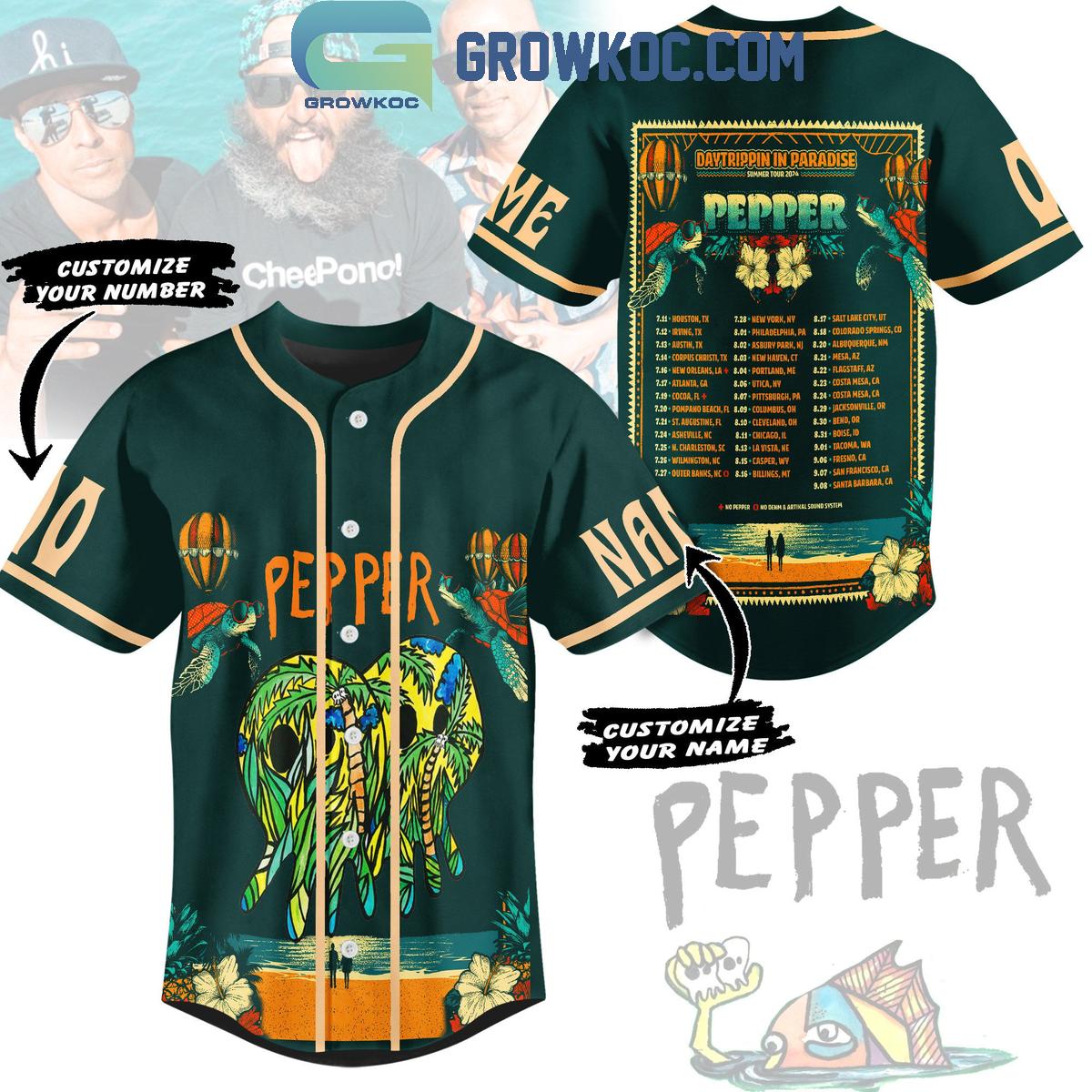 Pepper Daytrippin In Paradise Summer Tour 2024 Personalized Baseball Jersey Unisex T-shirt, Sweatshirt, Hoodie, Long Sleeve Tee - T-Shirt, Sweatshirt, Hoodie