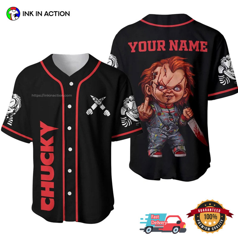 Personalize Chucky Horror Baseball Jersey Unisex T-shirt, Sweatshirt, Hoodie, Long Sleeve Tee - T-Shirt, Sweatshirt, Hoodie
