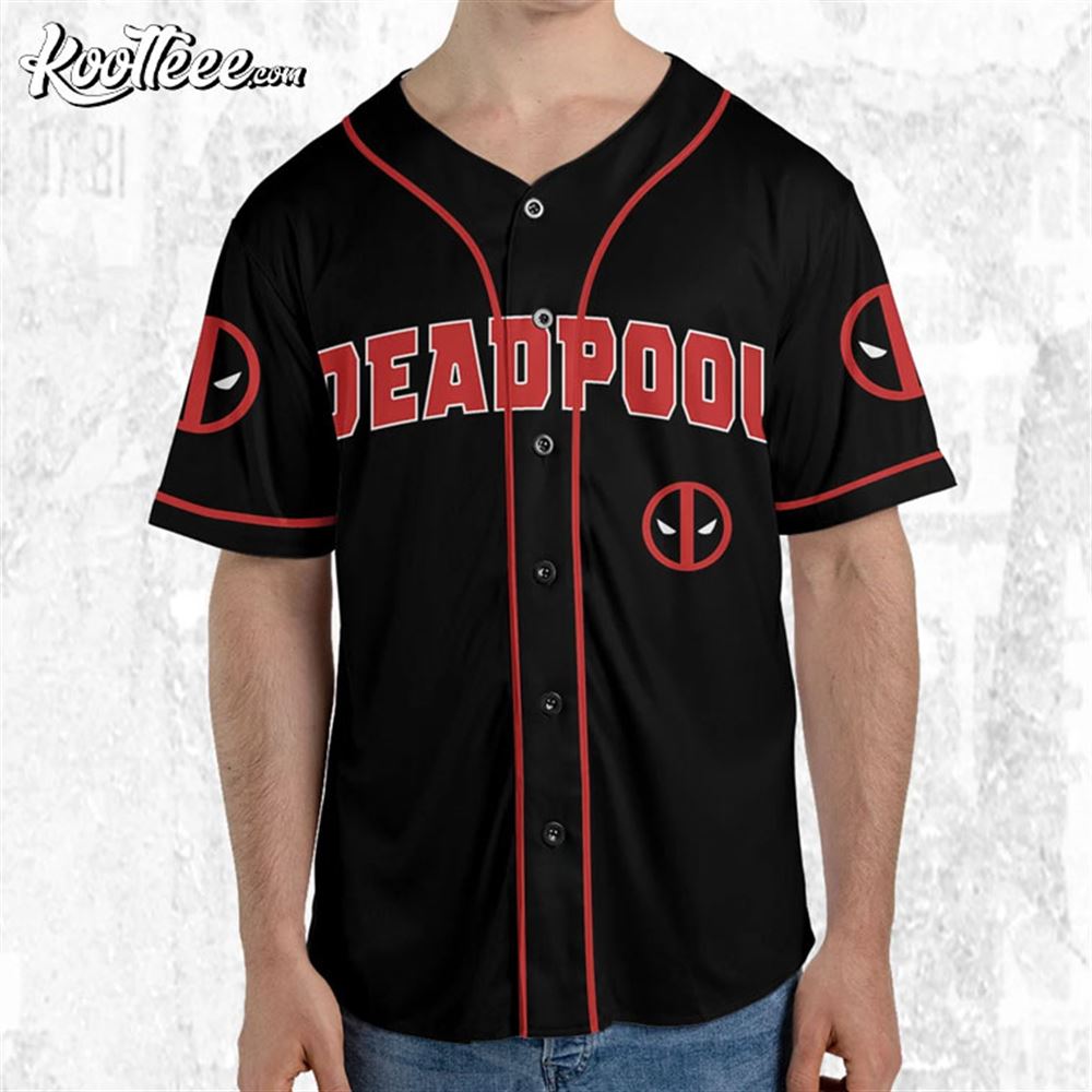 Personalize Deadpool Black Red Baseball Jersey Unisex T-shirt, Sweatshirt, Hoodie, Long Sleeve Tee - T-Shirt, Sweatshirt, Hoodie