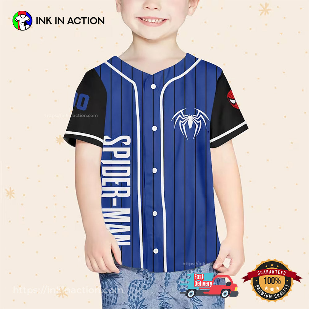 Personalize Spiderman Superhero Awesome Blue Baseball Jersey Unisex T-shirt, Sweatshirt, Hoodie, Long Sleeve Tee - T-Shirt, Sweatshirt, Hoodie