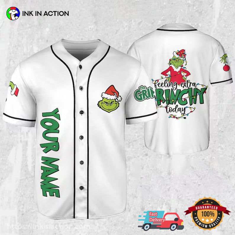 Personalize The Grinch Feeling Extra, Grinch Baseball Jersey Unisex T-shirt, Sweatshirt, Hoodie, Long Sleeve Tee - T-Shirt, Sweatshirt, Hoodie