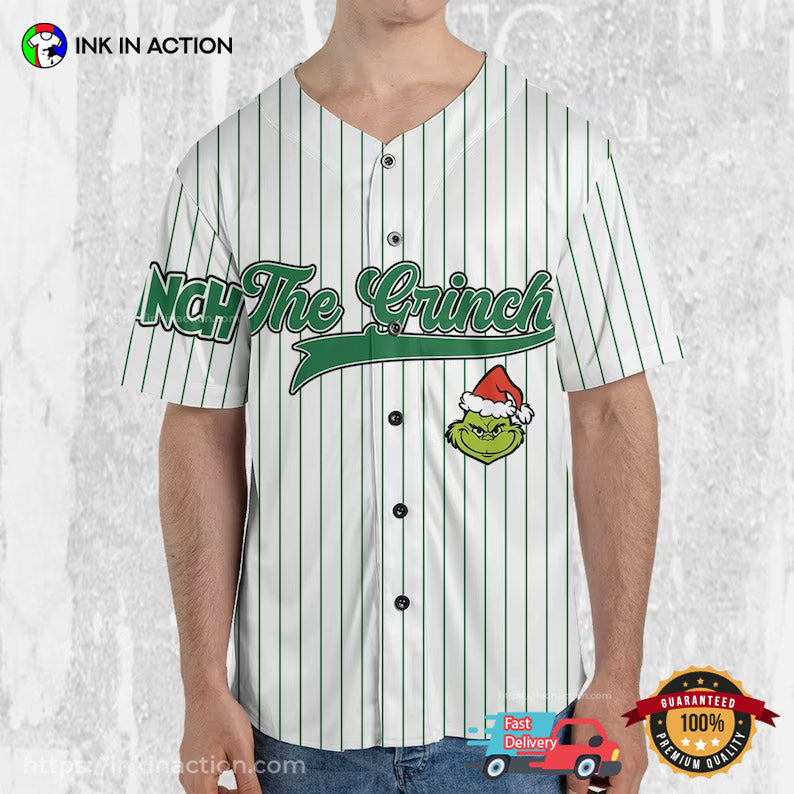 Personalize Christmas Grinch Baseball Jersey Unisex T-shirt, Sweatshirt, Hoodie, Long Sleeve Tee - T-Shirt, Sweatshirt, Hoodie