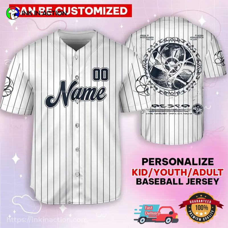 Personalized Aespa Armageddon Album White Baseball Jersey Unisex T-shirt, Sweatshirt, Hoodie, Long Sleeve Tee - T-Shirt, Sweatshirt, Hoodie