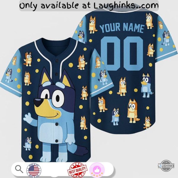 Personalized Bluey Baseball Jersey Shirt Full Printed Unisex T-shirt, Sweatshirt, Hoodie, Long Sleeve Tee - T-Shirt, Sweatshirt, Hoodie