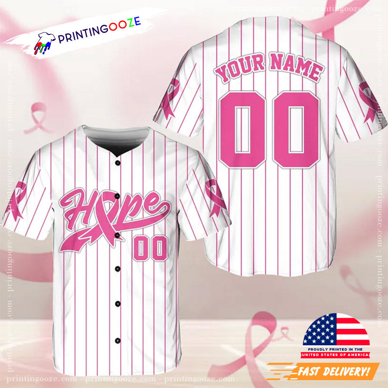 Personalized Breast Cancer Baseball Jersey Unisex T-shirt, Sweatshirt, Hoodie, Long Sleeve Tee - T-Shirt, Sweatshirt, Hoodie