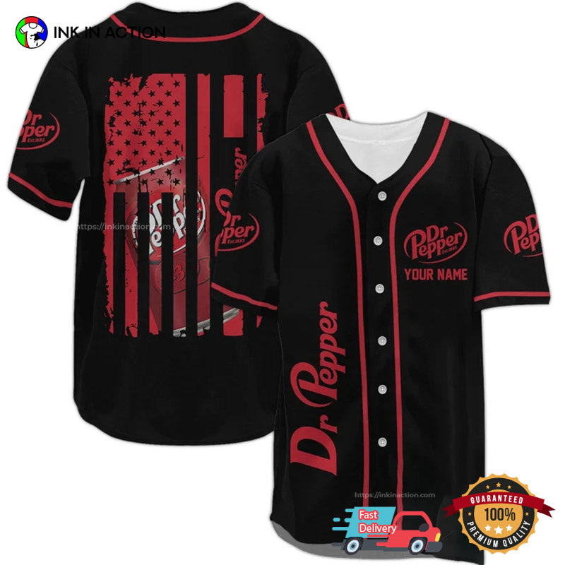 Personalized Dr Pepper America Flag Black Baseball Jersey Unisex T-shirt, Sweatshirt, Hoodie, Long Sleeve Tee - T-Shirt, Sweatshirt, Hoodie