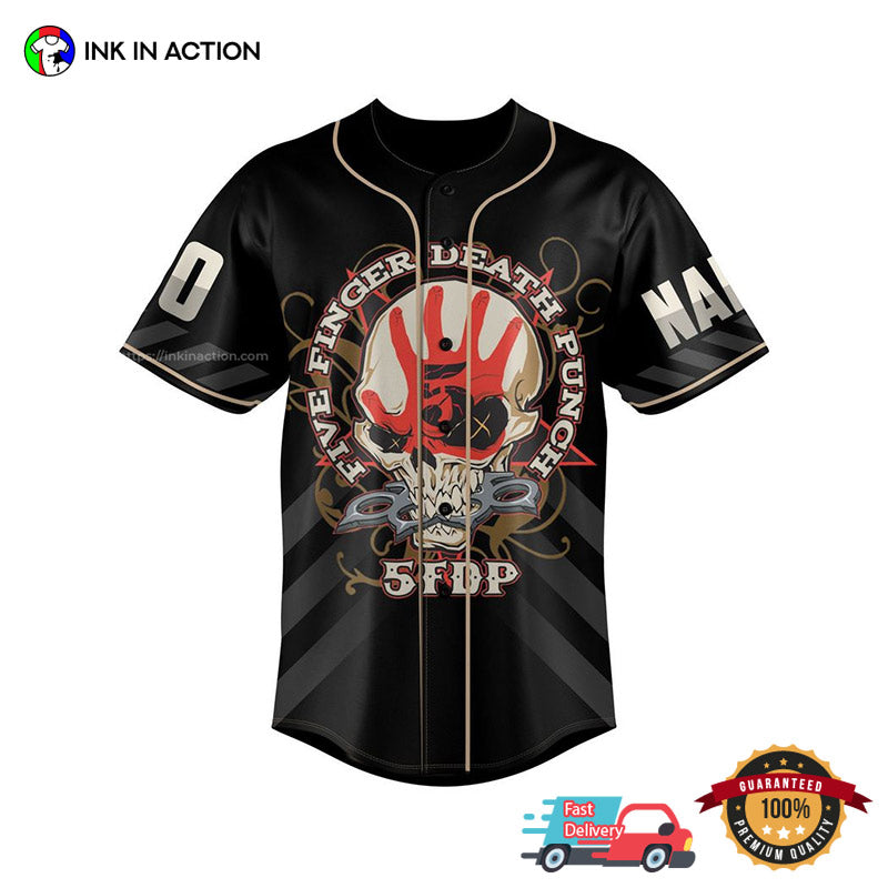 Personalized Five Finger Death Punch Marilyn Manson Black Baseball Jersey Unisex T-shirt, Sweatshirt, Hoodie, Long Sleeve Tee - T-Shirt, Sweatshirt, Hoodie
