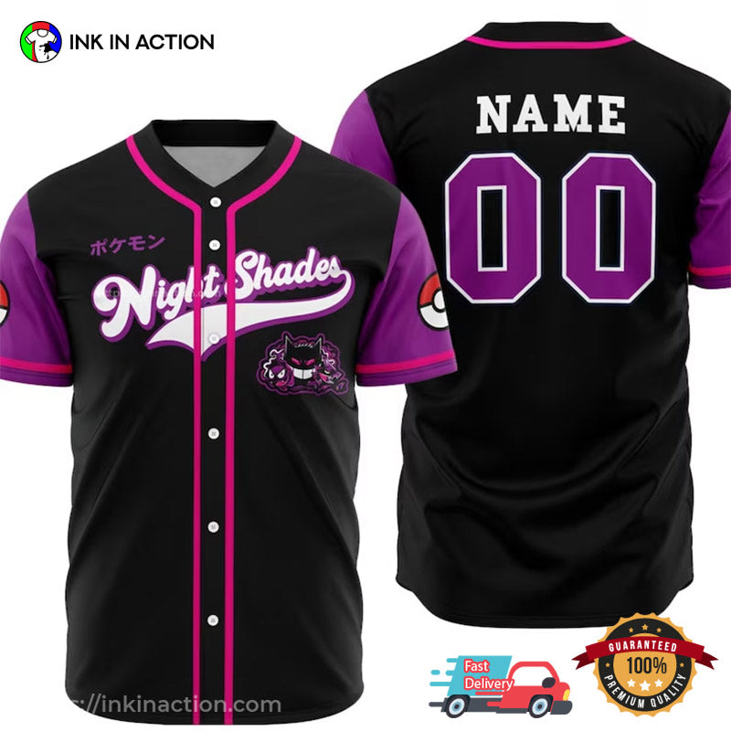 Personalized Gengar Night Shades Japan Baseball Jersey Unisex T-shirt, Sweatshirt, Hoodie, Long Sleeve Tee - T-Shirt, Sweatshirt, Hoodie