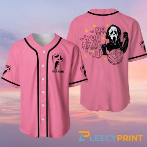 Personalized Ghostface No You Hang Up Pink Jersey, No You Hang Up Halloween Baseball Jersey - T-Shirt, Sweatshirt, Hoodie