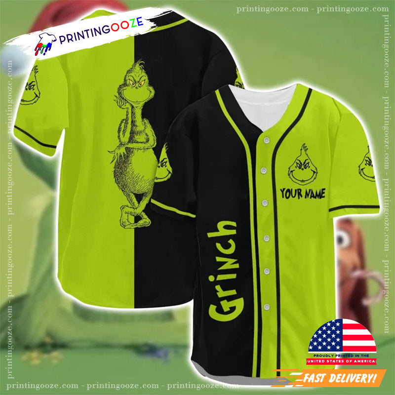 Personalized Grinch Baseball Jersey Unisex T-shirt, Sweatshirt, Hoodie, Long Sleeve Tee - T-Shirt, Sweatshirt, Hoodie