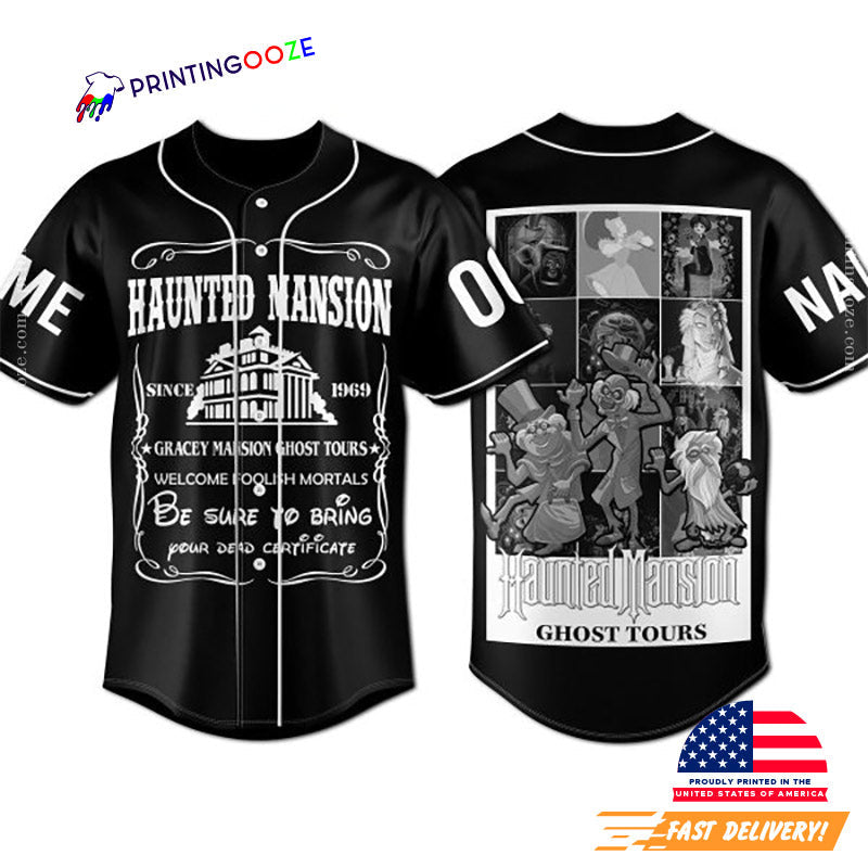 Personalized Haunted Mansion Ghost Tours Baseball Jersey Unisex T-shirt, Sweatshirt, Hoodie, Long Sleeve Tee - T-Shirt, Sweatshirt, Hoodie