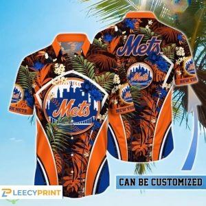 Personalized MLB Flower Summer Tropical New York Mets Hawaiian Shirt Unisex T-shirt, Sweatshirt, Hoodie, Long Sleeve Tee - T-Shirt, Sweatshirt, Hoodie