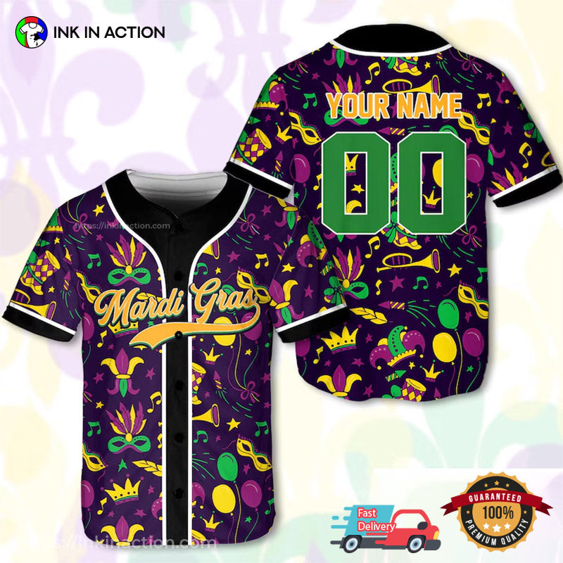 Personalized Mardi Gras Baseball Jersey Unisex T-shirt, Sweatshirt, Hoodie, Long Sleeve Tee - T-Shirt, Sweatshirt, Hoodie