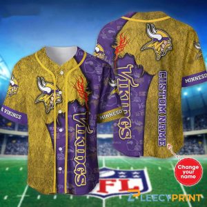 Personalized Minnesota Vikings Baseball Jersey, Yellow Purple Logo Graphic Unisex T-shirt, Sweatshirt, Hoodie, Long Sleeve Tee - T-Shirt, Sweatshirt, Hoodie
