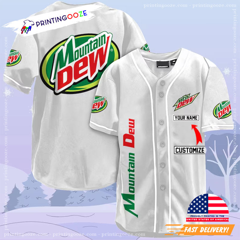 Personalized Mountain Dew Mtn Dew Soft Drink White Baseball Jersey Unisex T-shirt, Sweatshirt, Hoodie, Long Sleeve Tee - T-Shirt, Sweatshirt, Hoodie